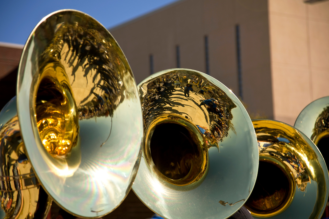 Marching band reflection in a tuba